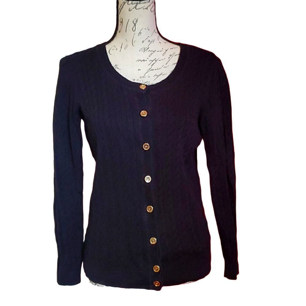 Karen Scott Petites Ladies Black Cardigan with Gold Buttons - Size MP